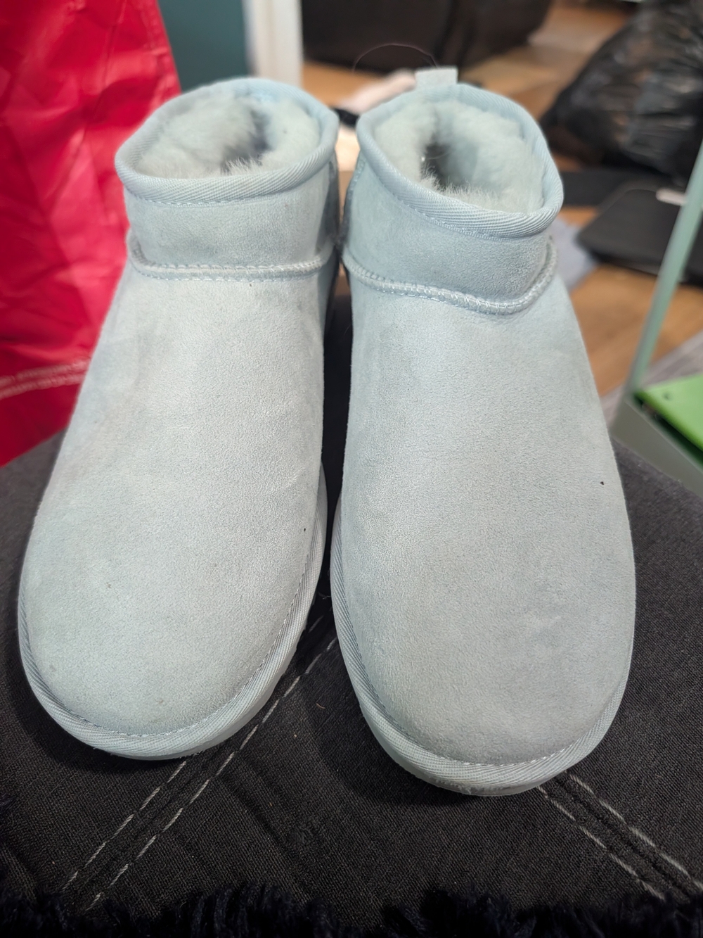 UGG Light Blue Ultra Mini Suede Shearling Booties